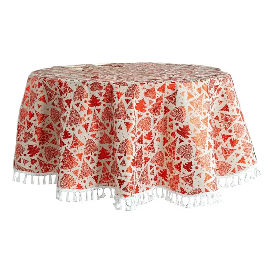 Toalha De Mesa De Árvore De Natal E Toalha De Mesa Vermelha