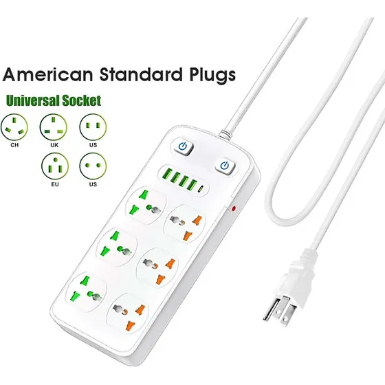 Regleta Con 4 Puertos Usb 1 Tipo C Y 6 Toma 110-250v U08 Jwk