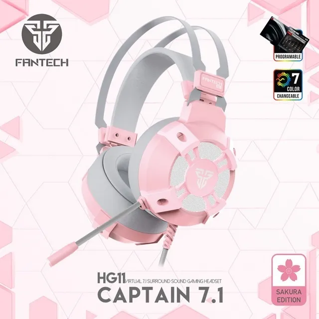 Audífono Gamer Fantech Hg11 Captain 7.1 Gaming Rgb Sakura