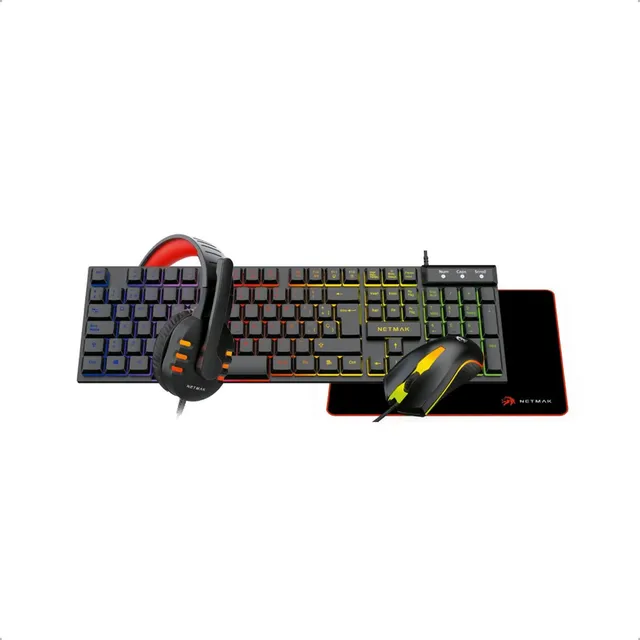 Combo Gamer 4 En 1 Auriculares Mouse Mousepad Teclado Led Mouse Negro Teclado Negro