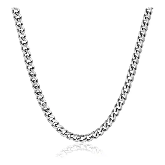 Collar Estilo Cubano Unisex De Acero Inoxidable Plateado