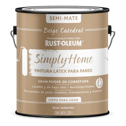 Rust-Oleum Simply Home Pintura Látex Interior para pared pintura acrílico color beige catedral semi mate 3.78L