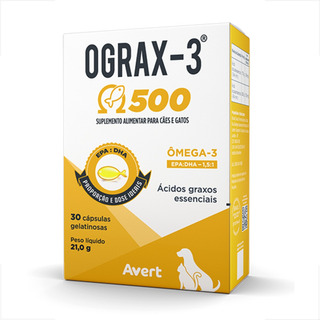 Suplemento Avert Ograx-3 500mg Para Cães E Gatos 30 Cápsulas Suplemento Avert Ograx-3 500mg Para Cães E Gatos 30 Cápsulas