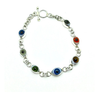 Pulsera Ojo Turco Multicolor Azul Protección Plata 925 M1 Pulsera Ojo Turco Multicolor Azul Protección Plata 925 M1