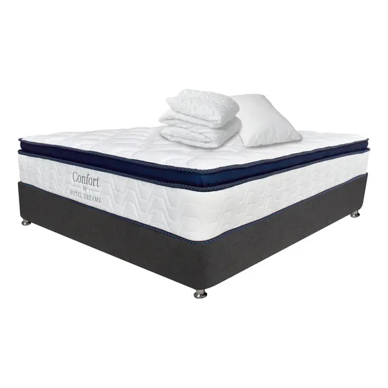 Combo Colchón Y Base Cama Confort Blanco Y Azul Oscuro Senci
