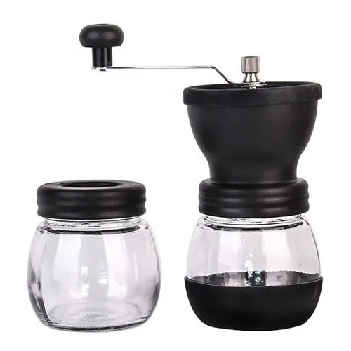 Molinillo Café Manual Fresas De Cerámica +frasco Para Granos Color Negro