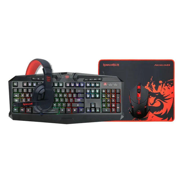 Kit gamer 4 en 1, teclado, mouse, audífonos y mouse pad Redragon S101-BA Español de color negro