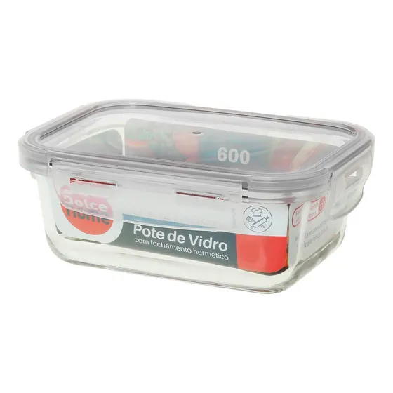 Pote Hermético Vidro Marmita 600ml Microondas Forno Freezer Cor Transparente