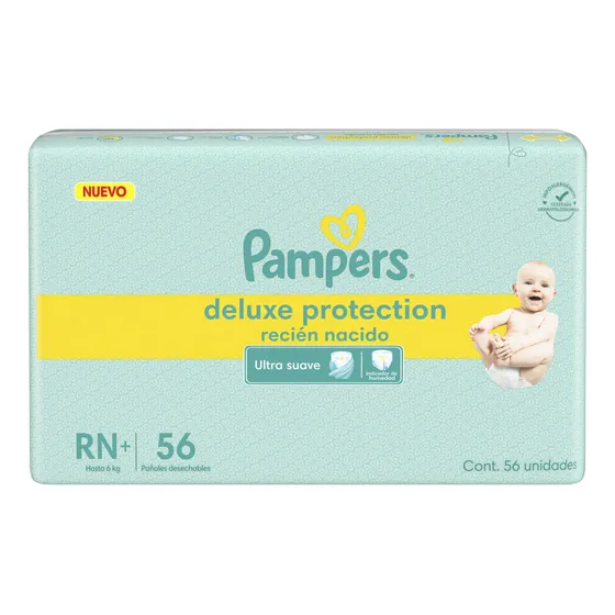 Pañales Pampers deluxe protection RN+ x 56 unidades