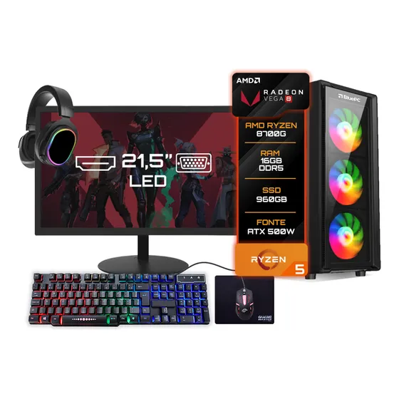 Pc Gamer Completo Amd Ryzen 7 8700g 16gb Ddr5 Ssd 960gb 500w