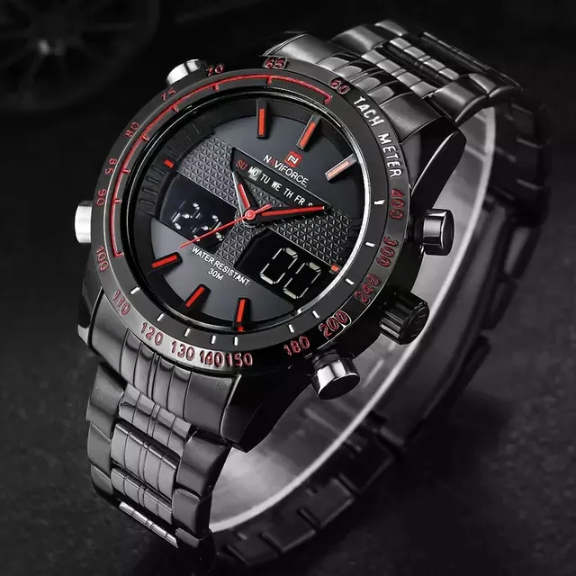 Reloj Naviforce Negro En Metal.