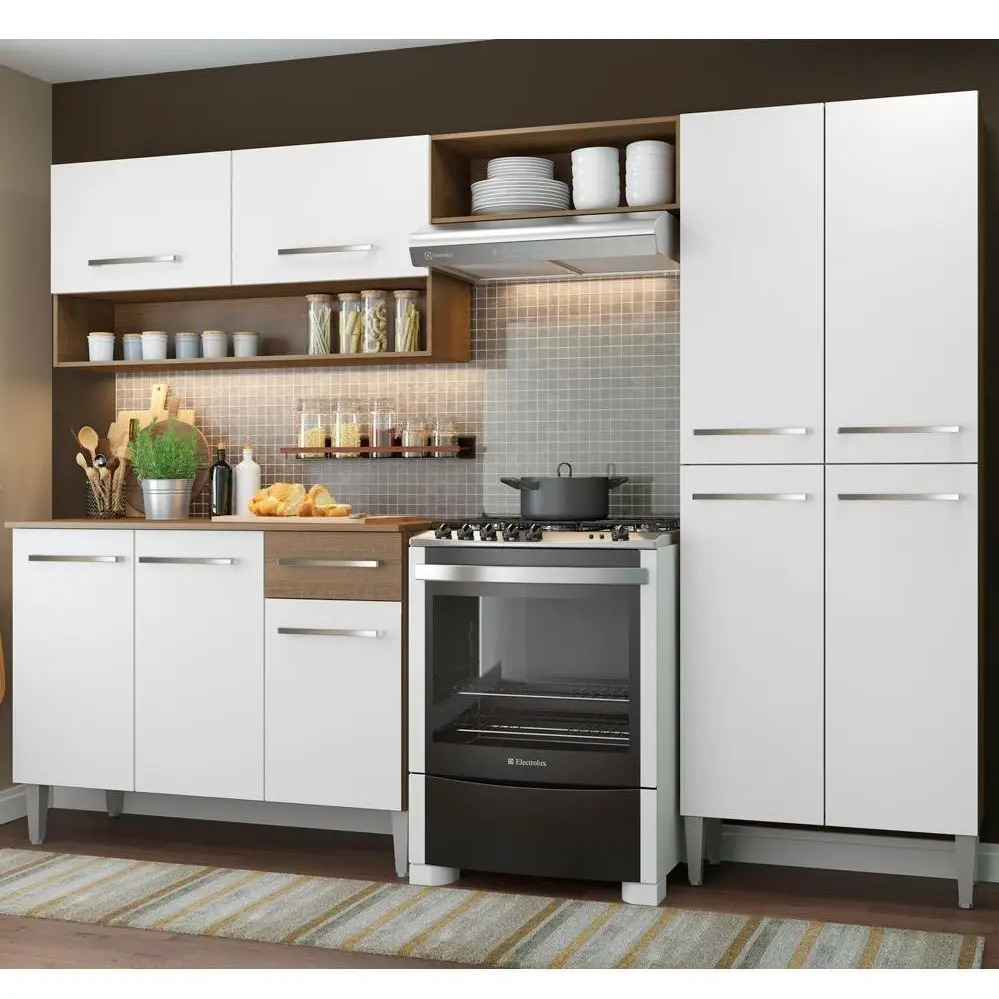 Armário De Cozinha Compacta Modulada Madesa Emilly Pop Com Armário E Balcão Rp Cor Rustic/Branco GREM229002