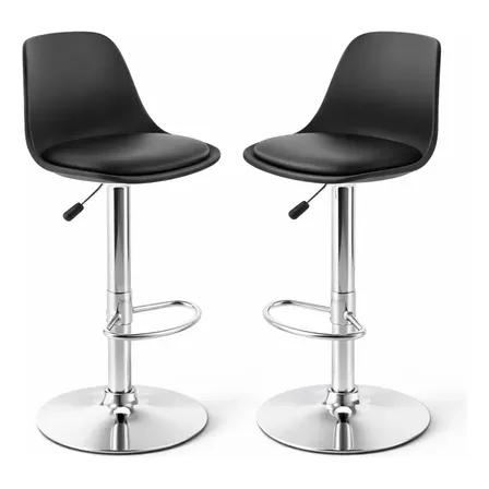 Bancos De Bar Giratorias Con Reposapies Respaldo Set De 2 Acabado De La Estructura Cromado Color Negro