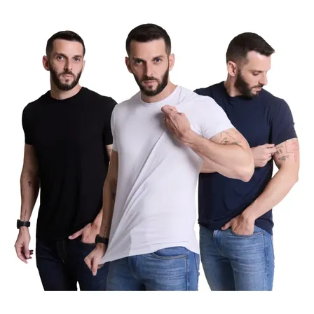Kit 3 Camisetas Premium Minimalista Anti-amassado Slim Vs