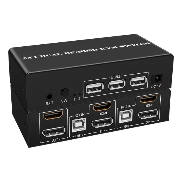 Wiistar - Conmutador Kvm Hdmi Dp 2 Monitores 2 Computadoras 