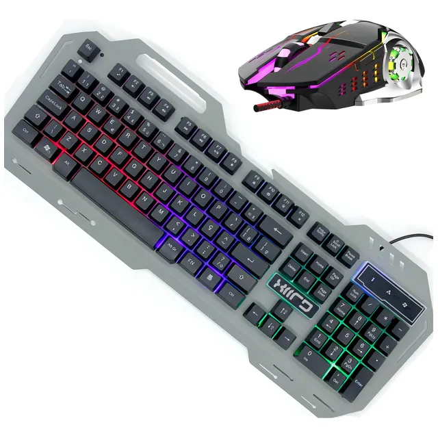 Teclado Mouse Kit Gamer Metal Led Retroiluminado Alambrico Mouse Gris Teclado Gris