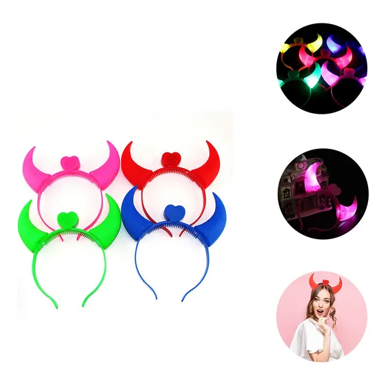 10u Diademas Luz Led Con Cuernos Color Aleatorio