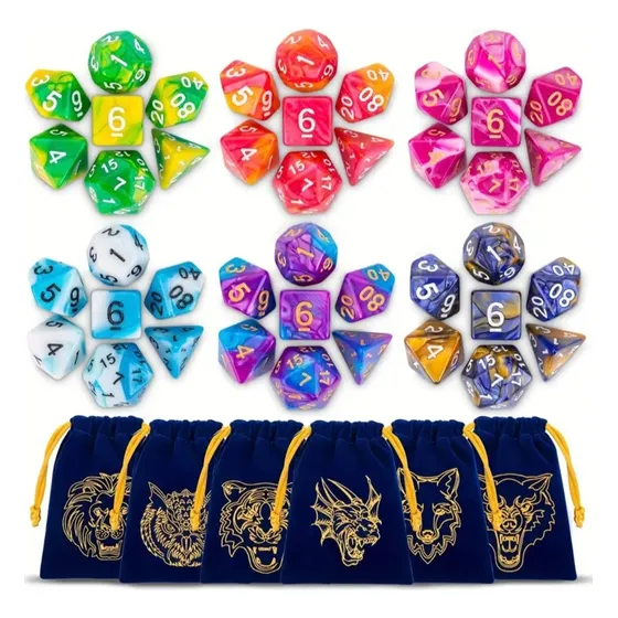 Set 7 Dados Poliedricos Juegos De Mesa Rol Dungeon + Estuche