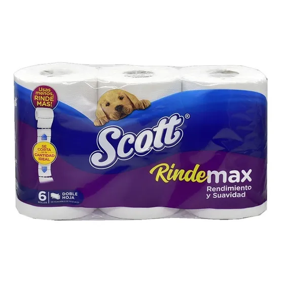 Papel Higiénico Scott Rindemax - Doble Hoja 6 Rollos aprox. 22 Mts