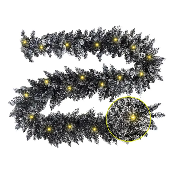 Guirnalda De Navidad Shadow Decorativa Navideña 270cm Con Luces Led Semi Nevada Color Negro Natural Decoración Realista Chimeneas Escaleras Repisa Pared Christmas Garland With Lights