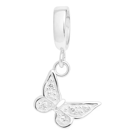 Pingente Berloque Borboleta Cravejada Cristal - Prata 925 Cor Prateado