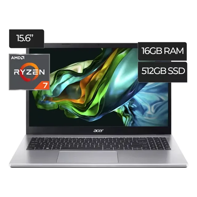 Notebook Acer Aspire (a325-42) Ryzen 7 7730u, 16gb Ram, 512gb Ssd, Pantalla 15.6 Full Hd, Windows 11 Home, Color Plateado