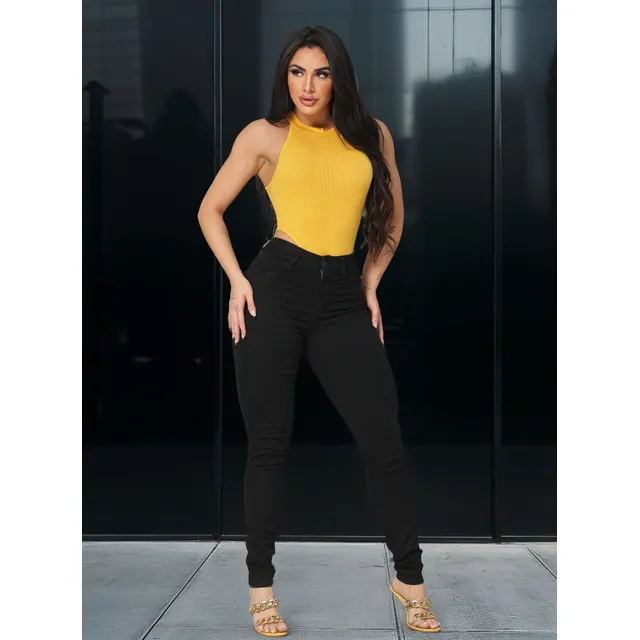 Calça Jeans Feminina Cintura Alta Com Lycra Levanta Bumbum