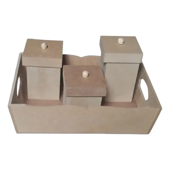 Kit Higiênico 3 Potes + Cesta Mdf Cru Montado Cuidados Bebê