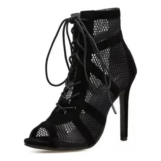 Botas De Baile De Salón Negras Con Tacón De Baile, Zapatos D