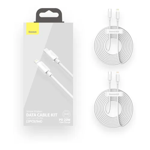 Kit C/ 2 Cabos Lightning Usb- C Pd 20w 1.5m Baseus iPhone Cor Branco