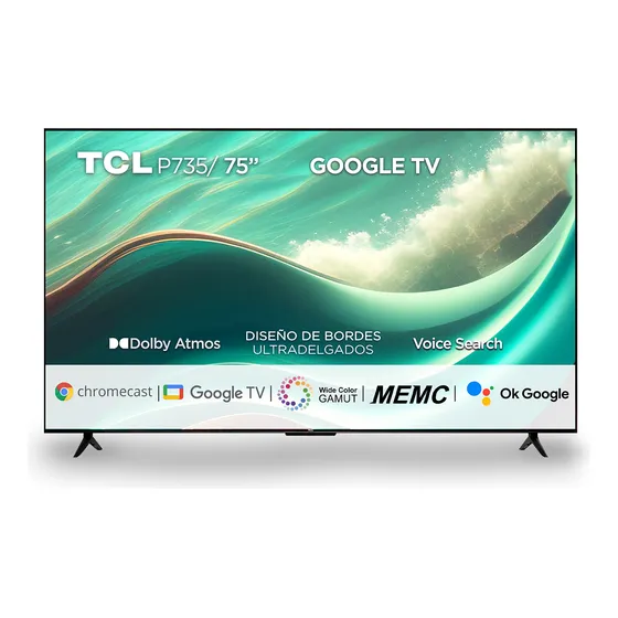Televisor 75 Pulgadas 4k Uhd Led Smart Google Tv P735 Tcl
