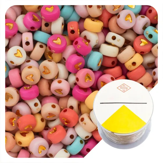 Letras Acrílico + Rollo Nylon Elástico Pulseras Manillas