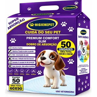 Tapete Higiênico 60x90cm 50 Unidades Premium Comfort Higienepet