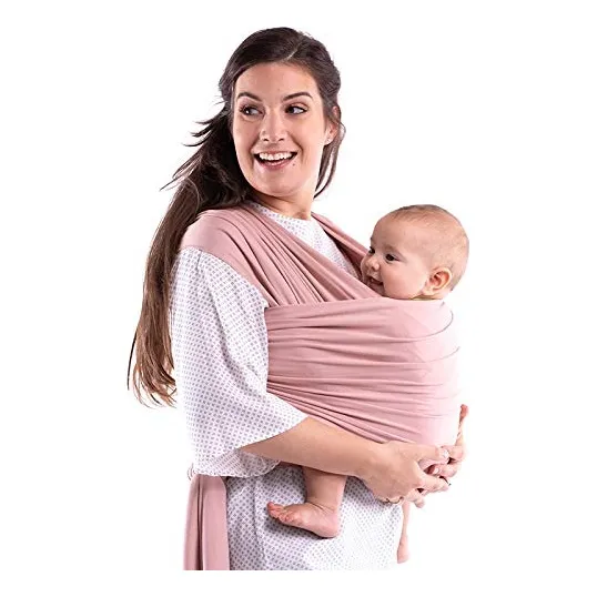Rebozo Fular Elástico Bebé Feliz Portabebe Ergonomico Color Rosa Palo con Gorrito Bebé Set Fular elástico Talla UNITALLA