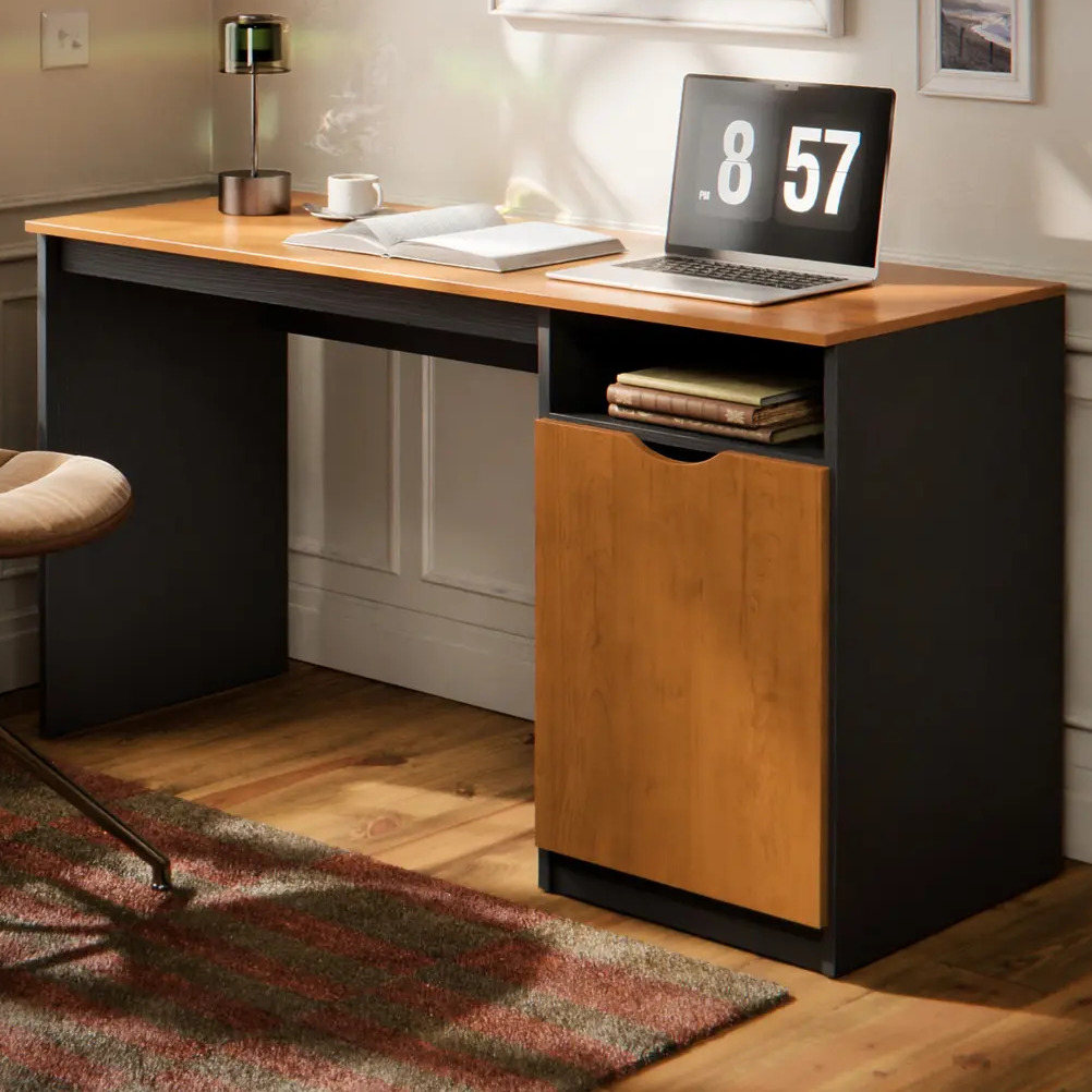 Escrivaninha Maxi Para Computador/notebook Home Office Com Porta E Nicho Mesa De Escritório Compacta Para Estudo Cor Preto Canela