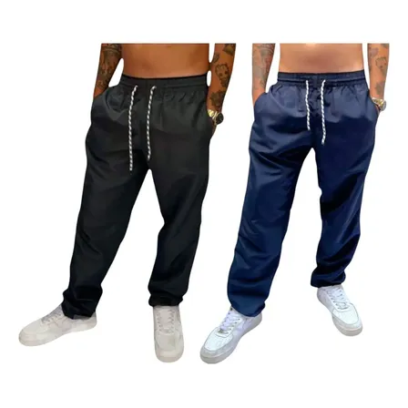 Kit 2 Calças Masculina Tactel Grosso Costuras Reforçada Lisa