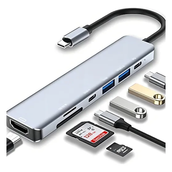 Adaptador Hub Usb Tipo C 7 Em 1 Hdmi Notebooks Celulares
