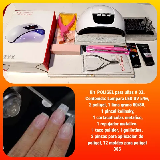 Combo Poligel #03 P/uñas C/lámpara Led/uv 54w C/temporizador