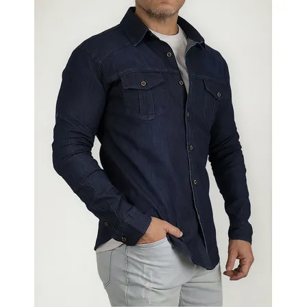 Camisa Mezclilla Hombre Elasticada
