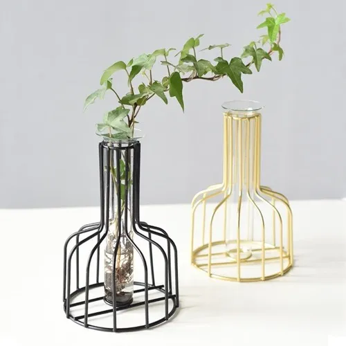 Decoración Hogar Florero Botella Con Metal Dorado