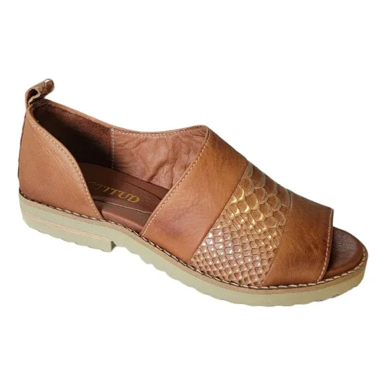 Sandalia De Cuero Para Dama. Lunita Terra Croco