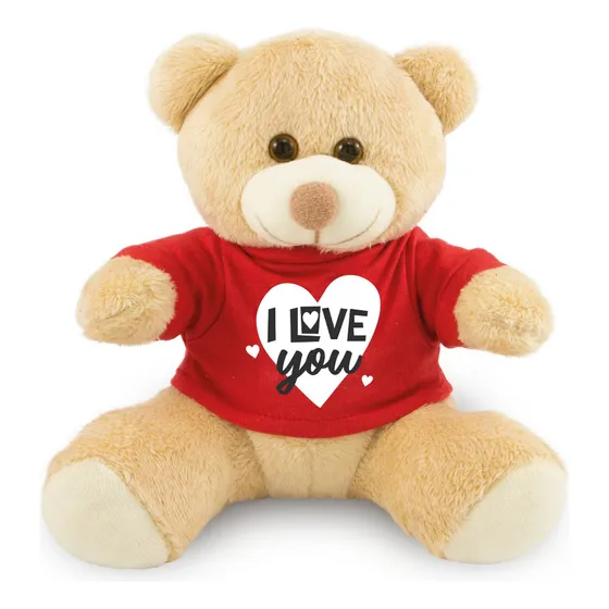 Ursinho Apaixonado Com Coração 20cm Anti-alérgico Namorados Cor Camiseta/Caramelo I Love You