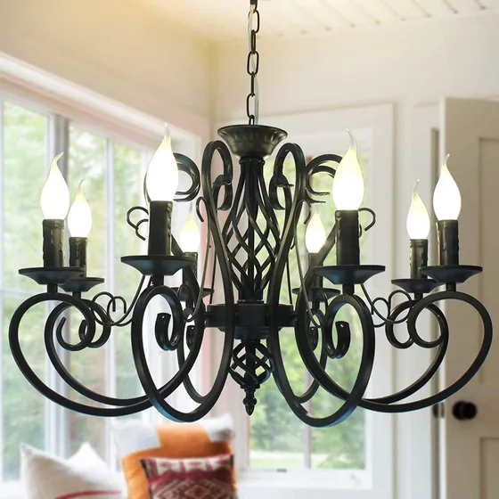 Lamparas Colgantes Vintage Campestres Franceses De Hierro Con 8 luces Negro