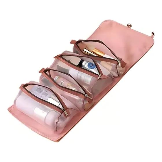 Cosmetiquera Desenrrollable Bolsa Maquillaje Viaje Color Rosa Diseño De La Tela Liso