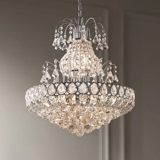 Lampara Araña Cromo 21 2  Ancho Cristal 8 Luz Comedor Casa
