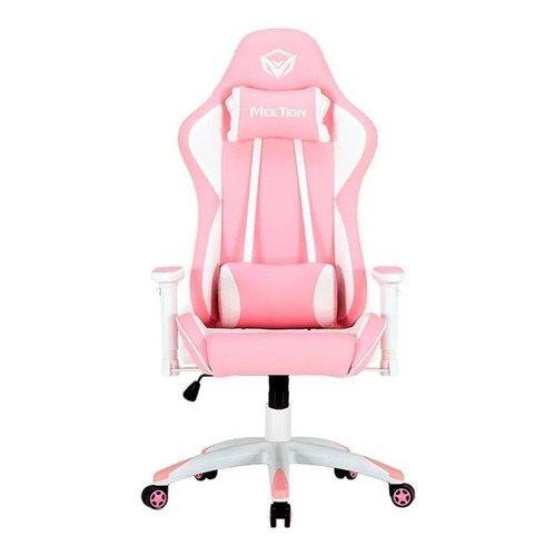 Silla de escritorio Meetion CHR16 MT-CHR16 gamer ergonómica  rosa y blanca con tapizado de cuero sintético