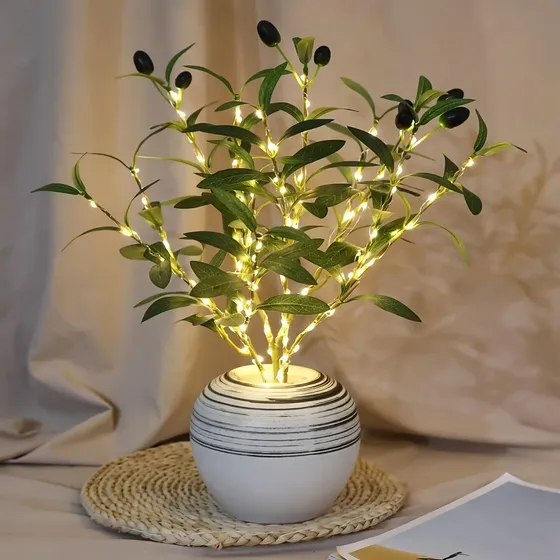 Luminária Decorativa Ramo De Oliveira Com Led De Mesa
