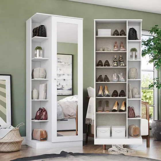 Armario Zapatero Con Estantes 1 Puerta Con Espejo Dormitorio Color Blanco