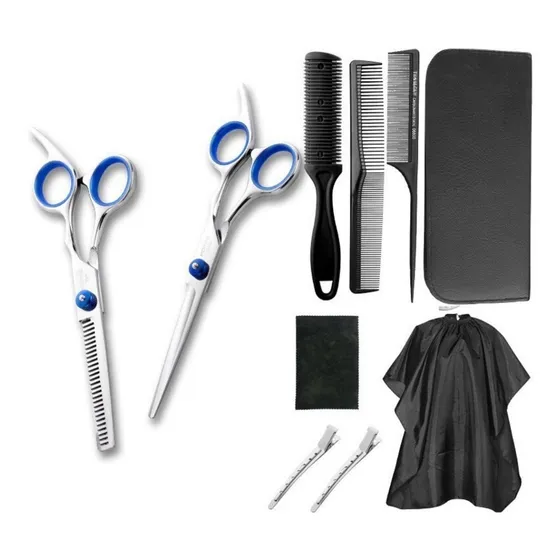Kit Barbero Tijeras De Acero+capa+pinzas + Peines Barberia