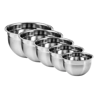 Jogo Com 5 Tigelas Bowl Em Aço Inox Com Gravação De Medidas Jogo Com 5 Tigelas Bowl Em Aço Inox Com Gravação De Medidas